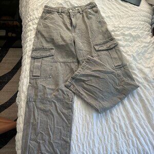 Divided Wide Leg High Rise Grey Denim Cargo Pants Size 4